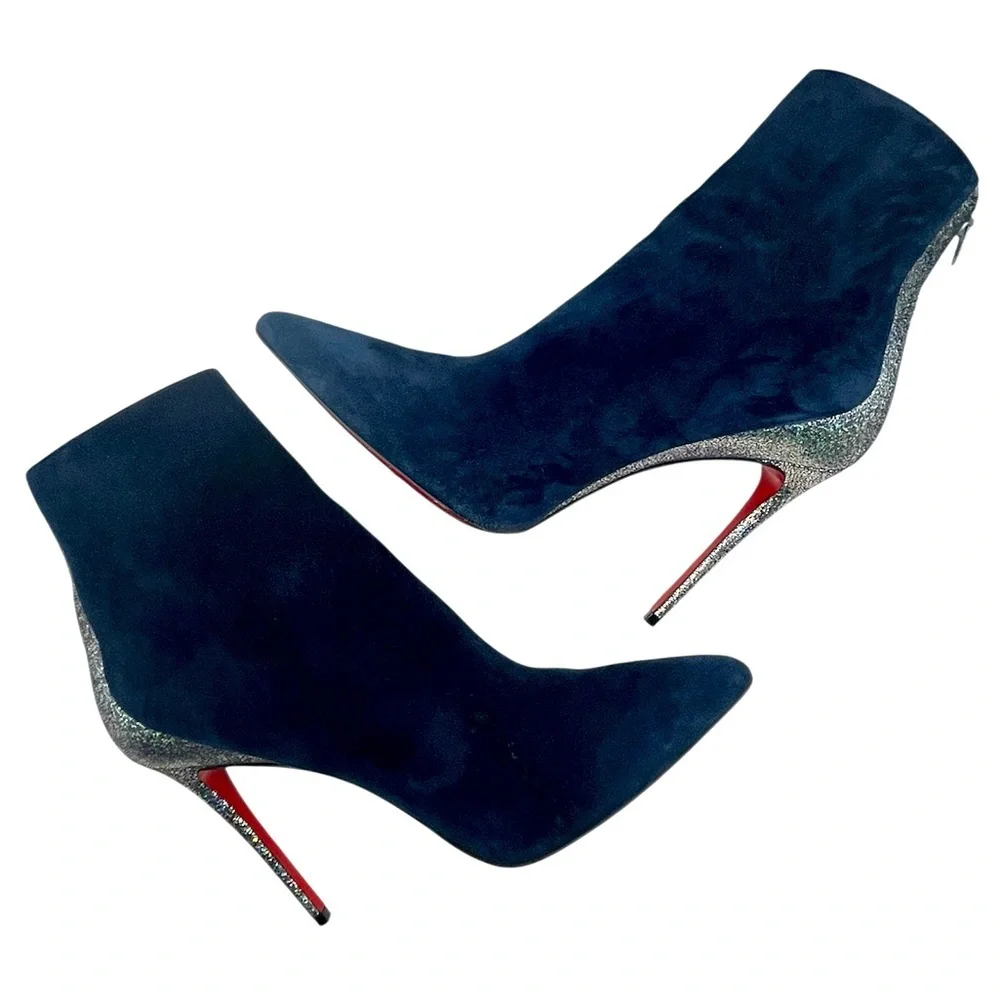 CHRISTIAN LOUBOUTIN Delicotte 100 Ankle Boots Navy Suede/Silver 38.5EU 8.5US
